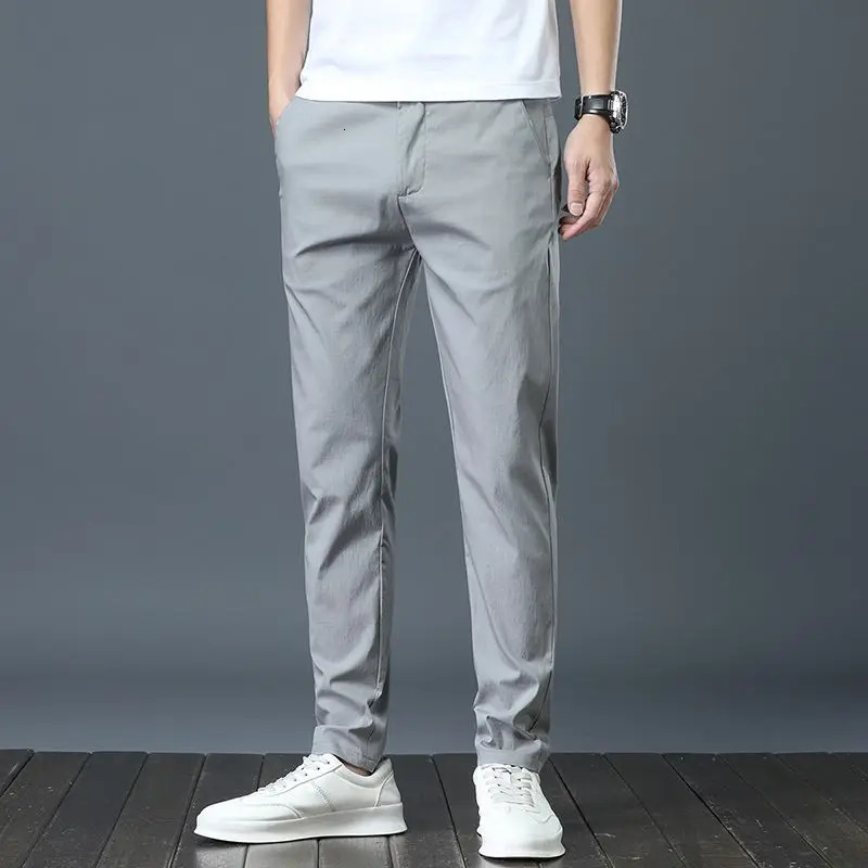 Ice Silk Mens Golf Mens Midweight Casual Pants Sports Pants Simple Khaki Black Slim Straight Leg Stretch Casual Trouse 250529