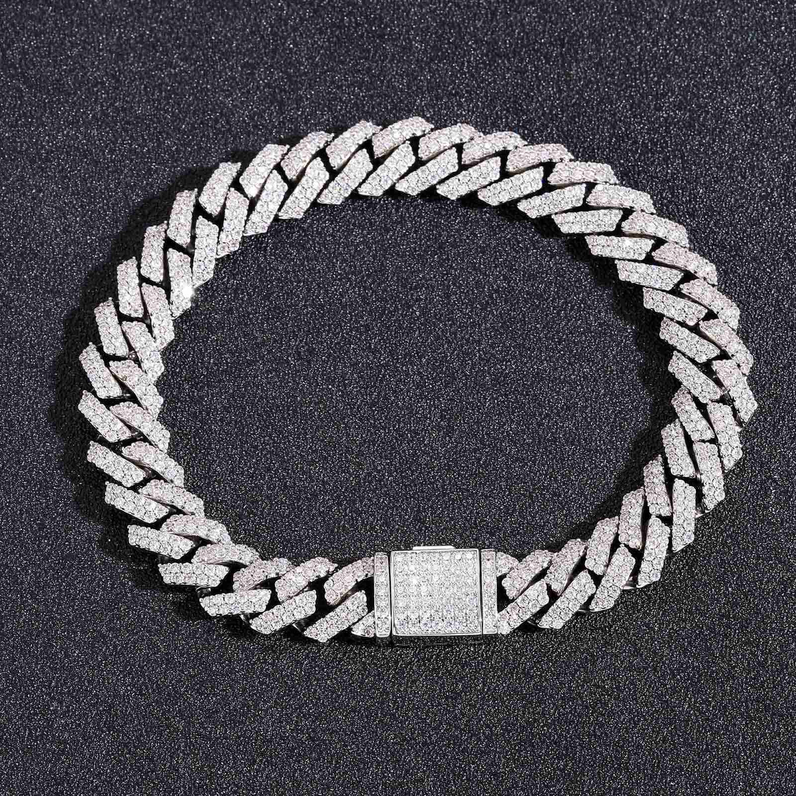 Hip hop 10mm diamond Cuban chain inlaid with Moissanite mens bracelet trendy brand personalized Moissanite bracelet moissanite