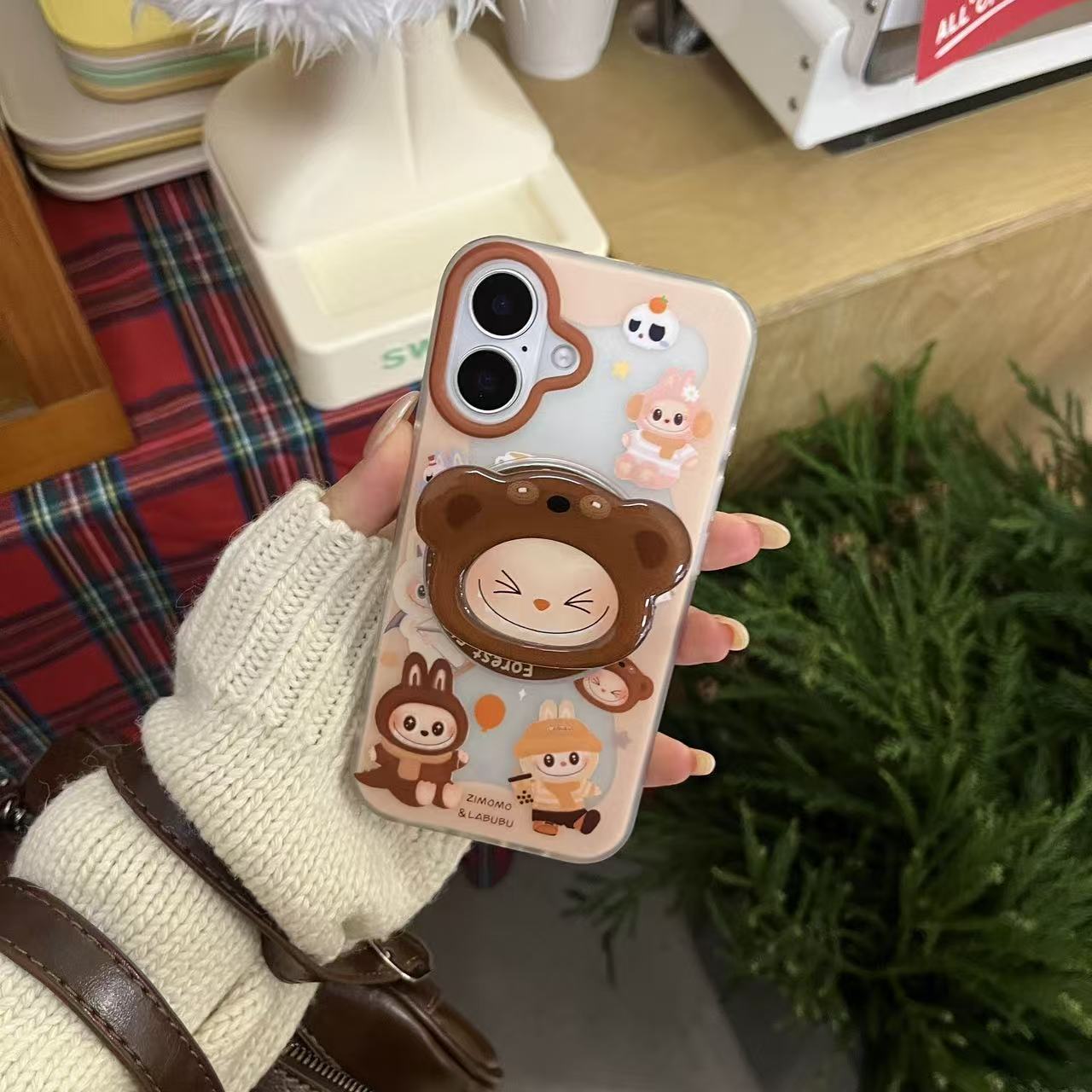 Hot Kawaii Labubu Magnetic Stand For Magsafe Attraction Phone Case For iPhone 15 12 14 13 16Pro Max Holder Protective Back Cover