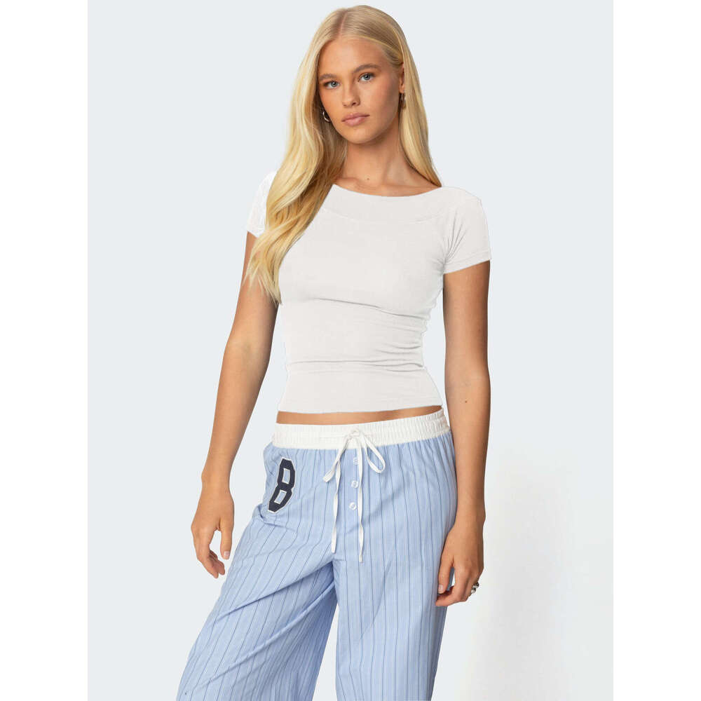 2025 Spring New Y2K Style Slim Fit Short Sleeve T-Shirt Versatile Slimming Knitted Top Women's Base Shirt 1062