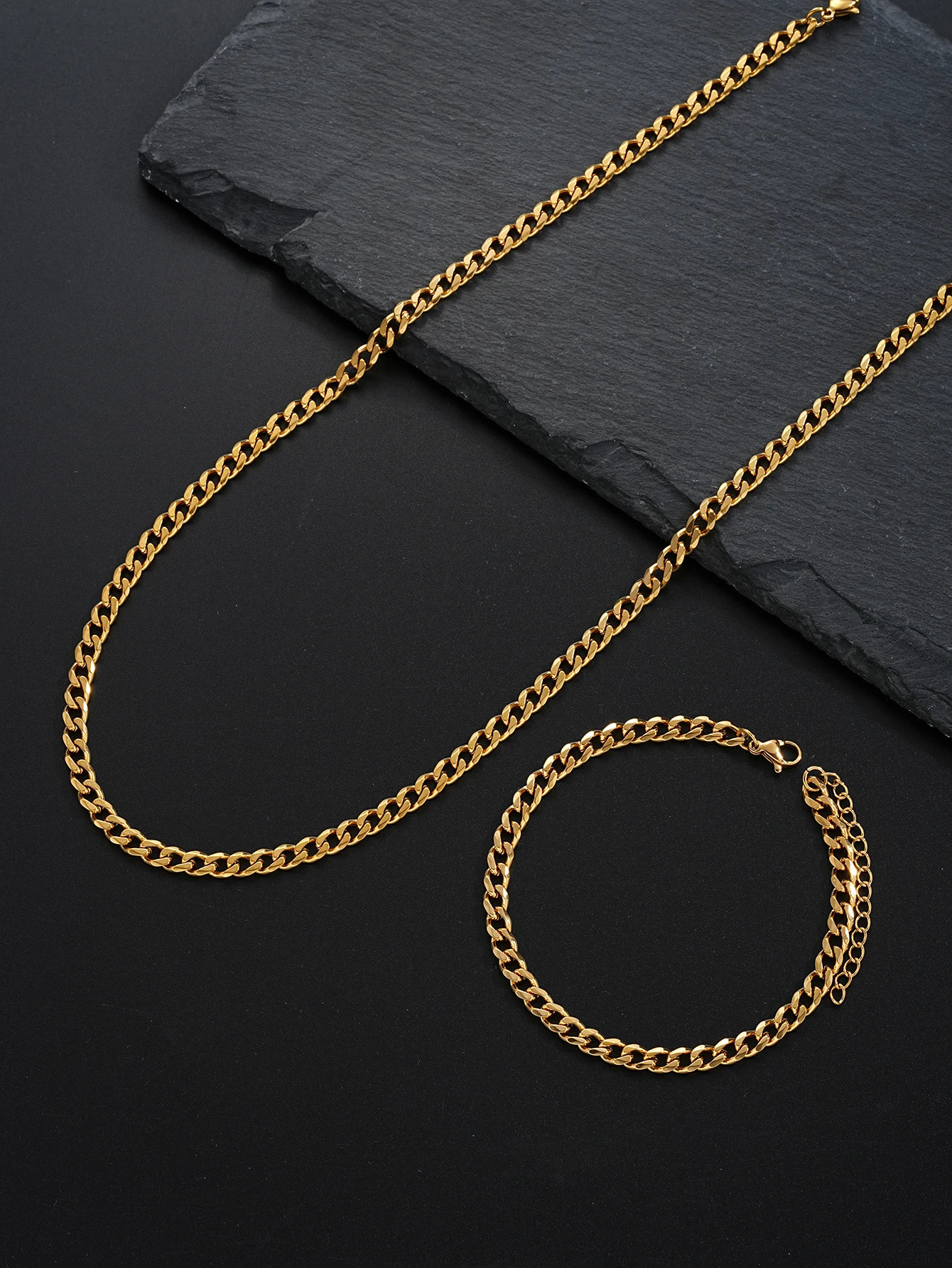 Punk Stainless Steel Gold Color Ropes Necklace Bracelet Set Fashion Minimalist Jewelry Set for Men Women Unisex Simple Gift 250530