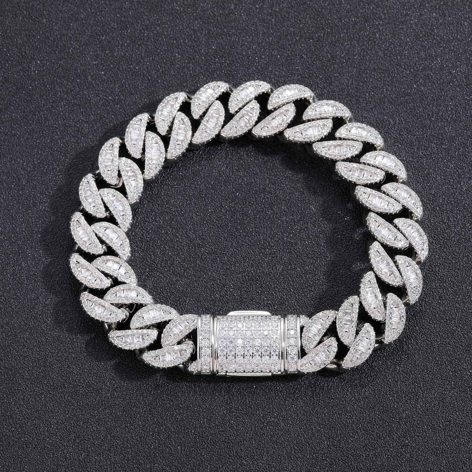 15mm Hip Hop Necklace Square Round Diamond Mixed T Cubic Moissaniteia Cuban Chain Personality Trendy Mens Bracelet moissanite