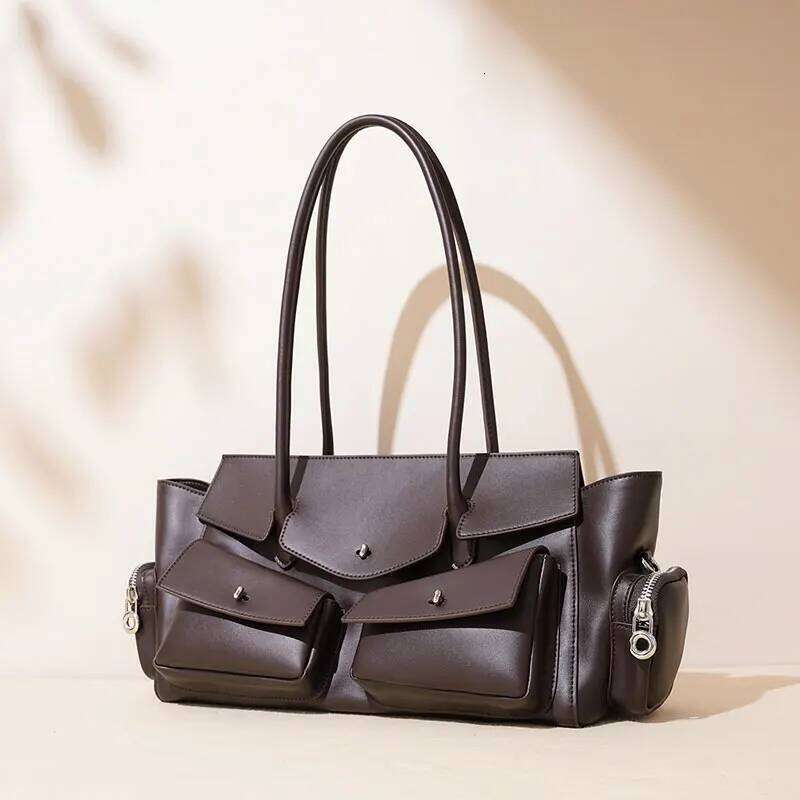 New Women's Designer Genuine Leather Women Shoulder Bag Vintage Multi-Pocket Storage Cowhide Handbags