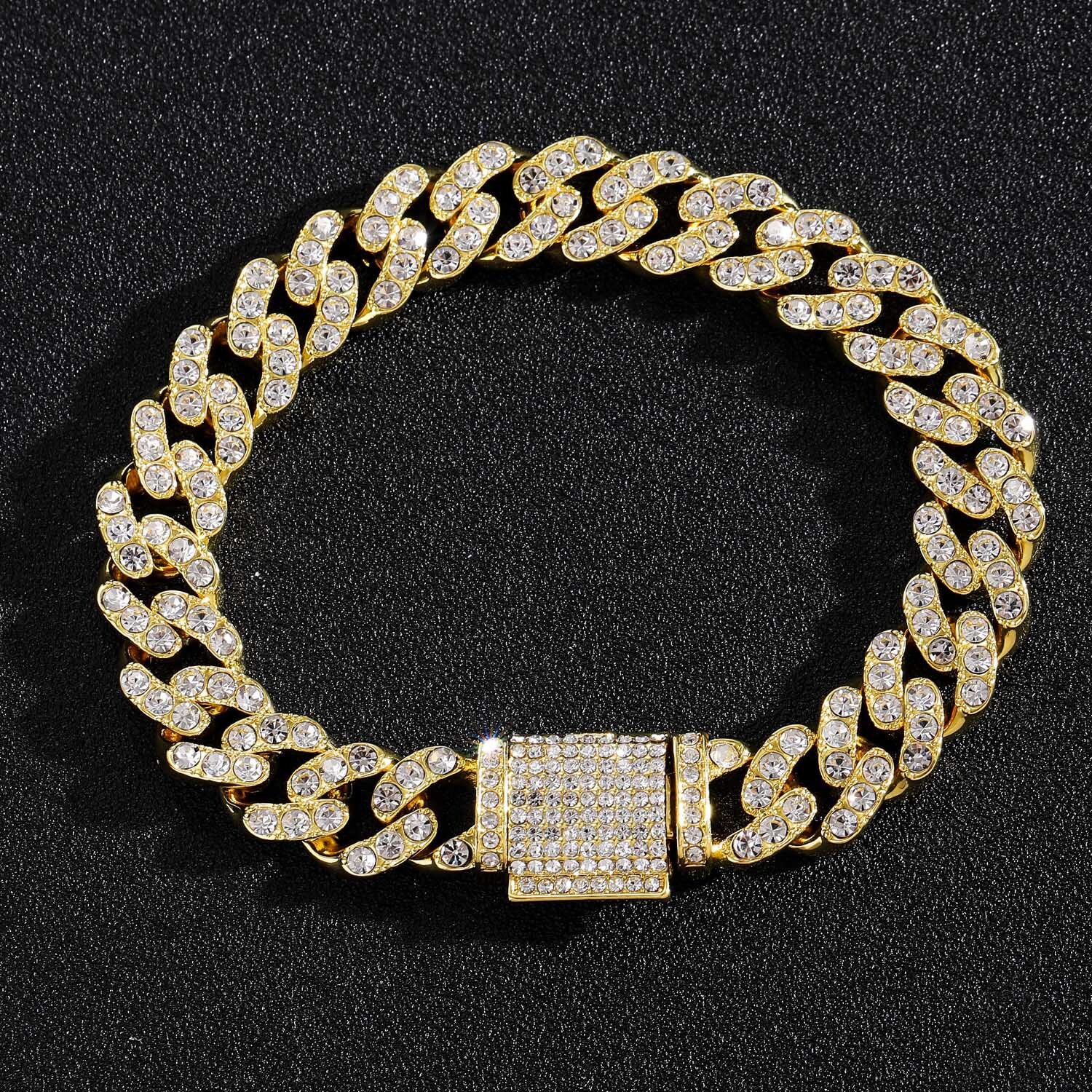 Hip hop Moissanite bracelet 12mm single row full drill mens flip buckle hip hop Cuban Bracelet moissanite