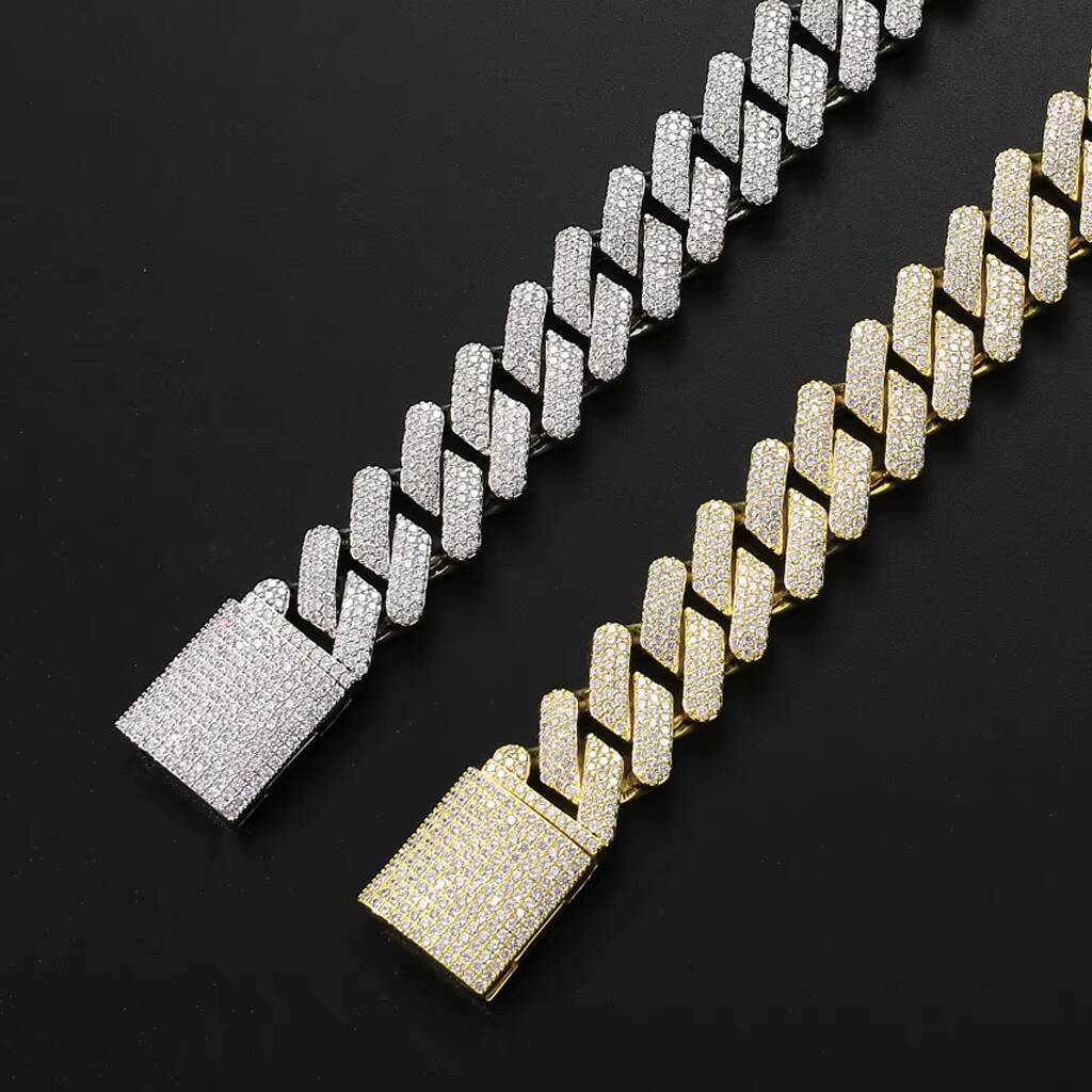 2023 New Water Drop Delivery Hip Hop Jewelry 20mm Miami Pointed Chain Brass 14k Gold Plated Ice CZ Box Buckle Cuban Necklace