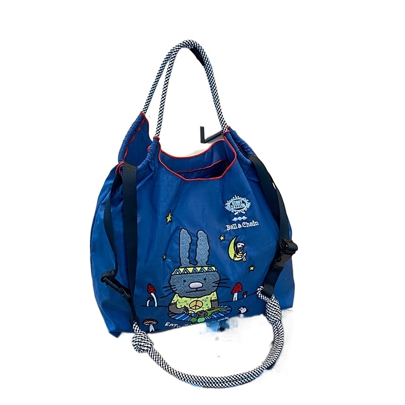 designer Japanese Style Embroidered Eco-friendly Tote Bag Large Ball&chain New Embroidered Cat Band Casual Cartoon Nylon