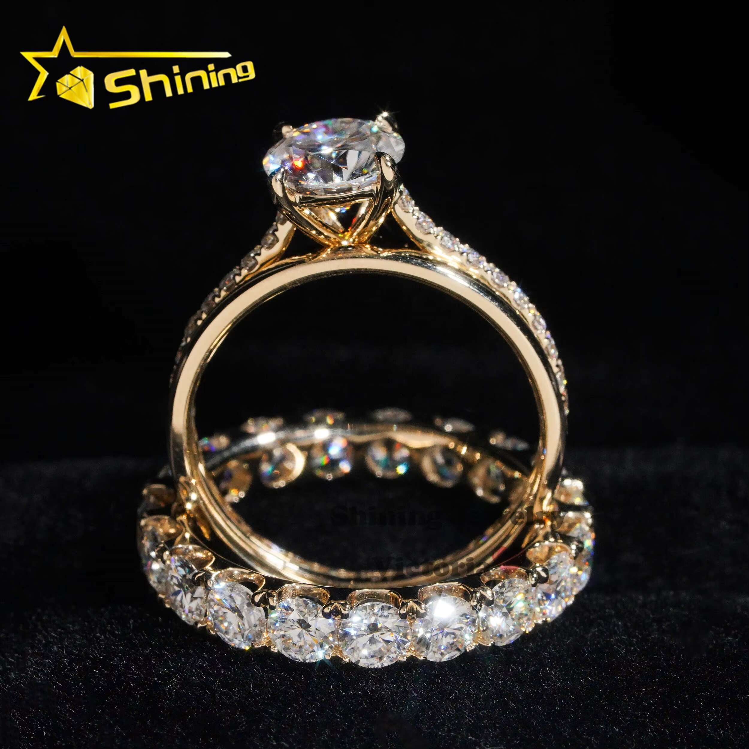 Custom Moissanite Wedding Band Ring 925 Silver 10K14K 18K Soild Gold Luxury Engagement Ring Set for Ladies