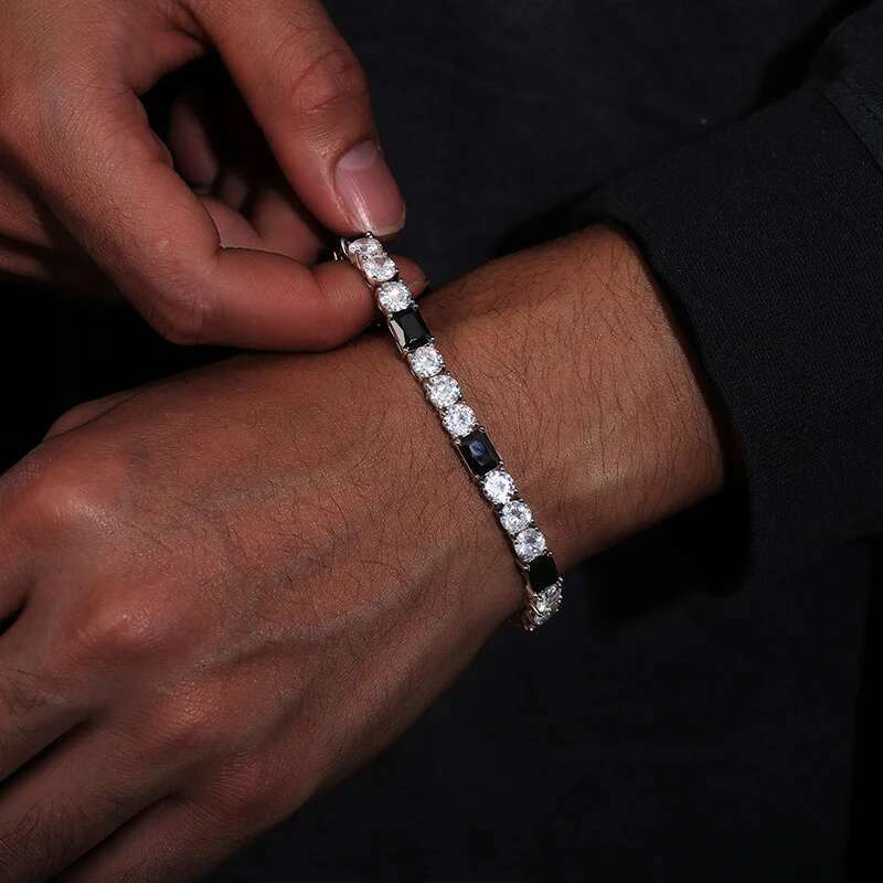 ICEOUTBOX Original Design Real D VVS Moissanite Tennis Bracelet For Women S925 Silver Black Baguette Men Hip Hop Jewelry Unisex