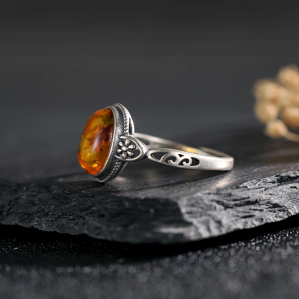 Natural gemstone amber ring for women exquisite high-end jewelry wedding party accessories gift 925 sterling silver mens ring 250526