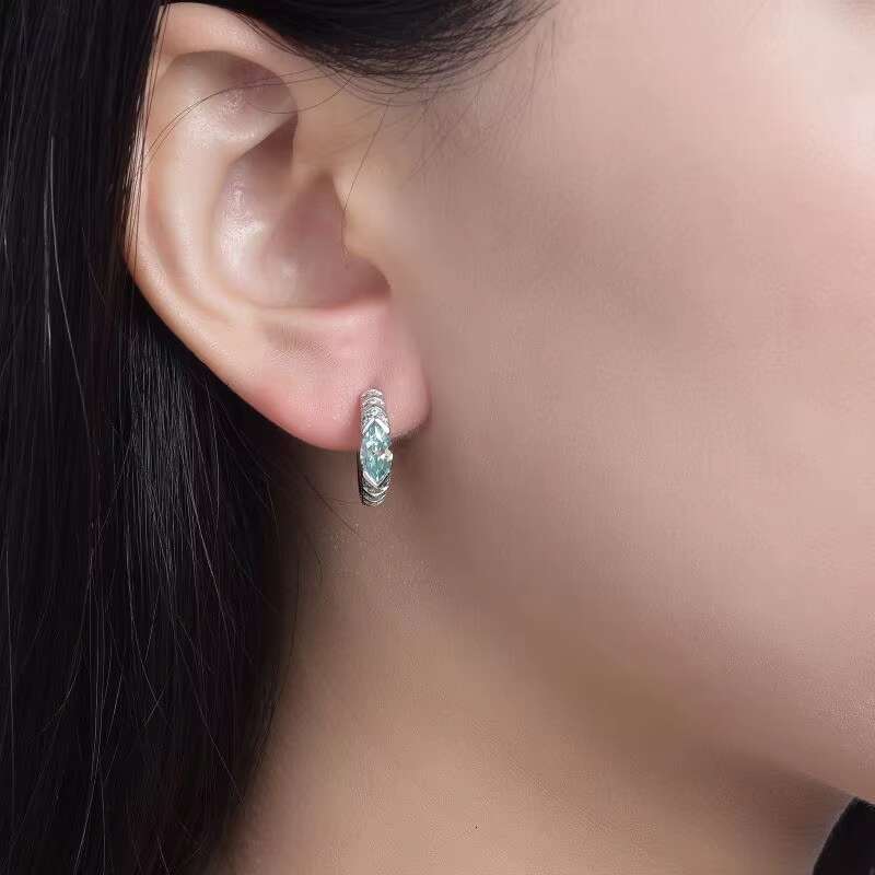 Horus Eye Green Moissanite 4*8mm Stud Earrings for Men Women Moissanite Huggie Earring