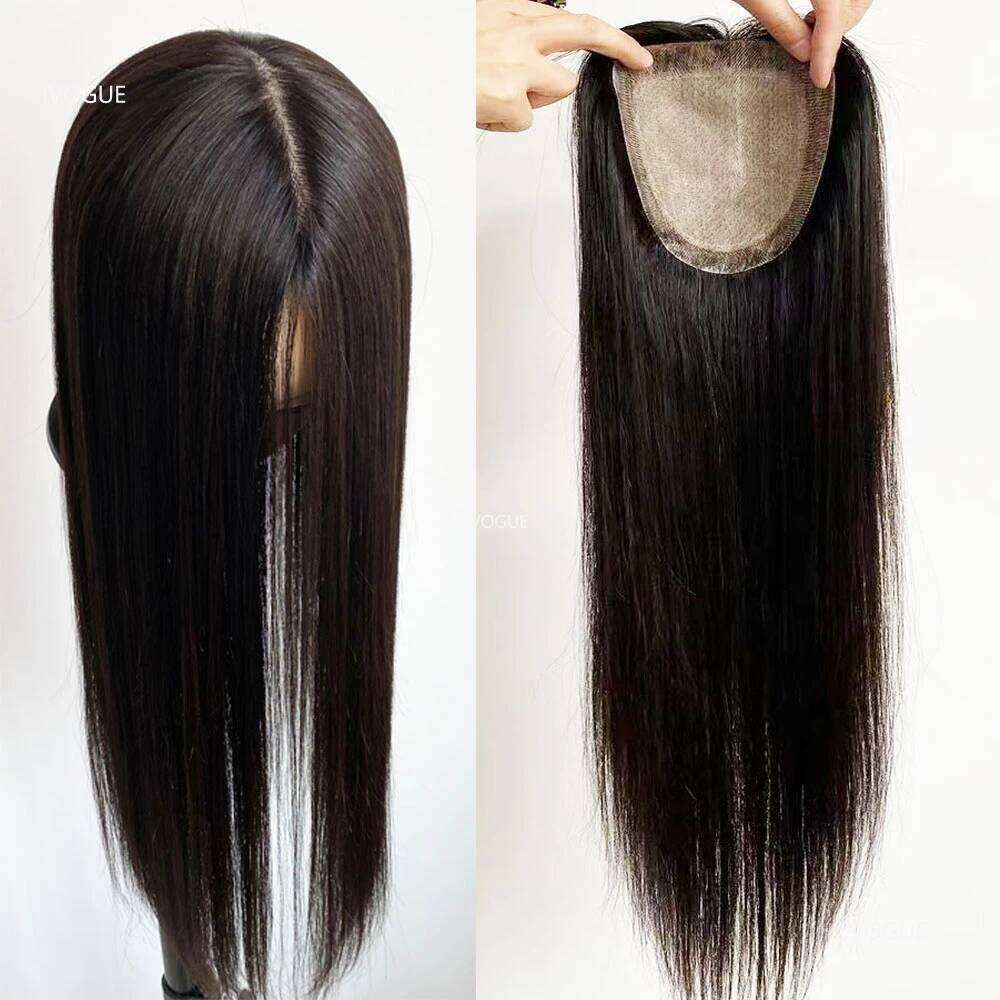 24inch Long Virgin European Human Hair Topper 15x6CM Silicone Skin Fake Scalp Top Silk Base Women Toupee with Clips or PU Around