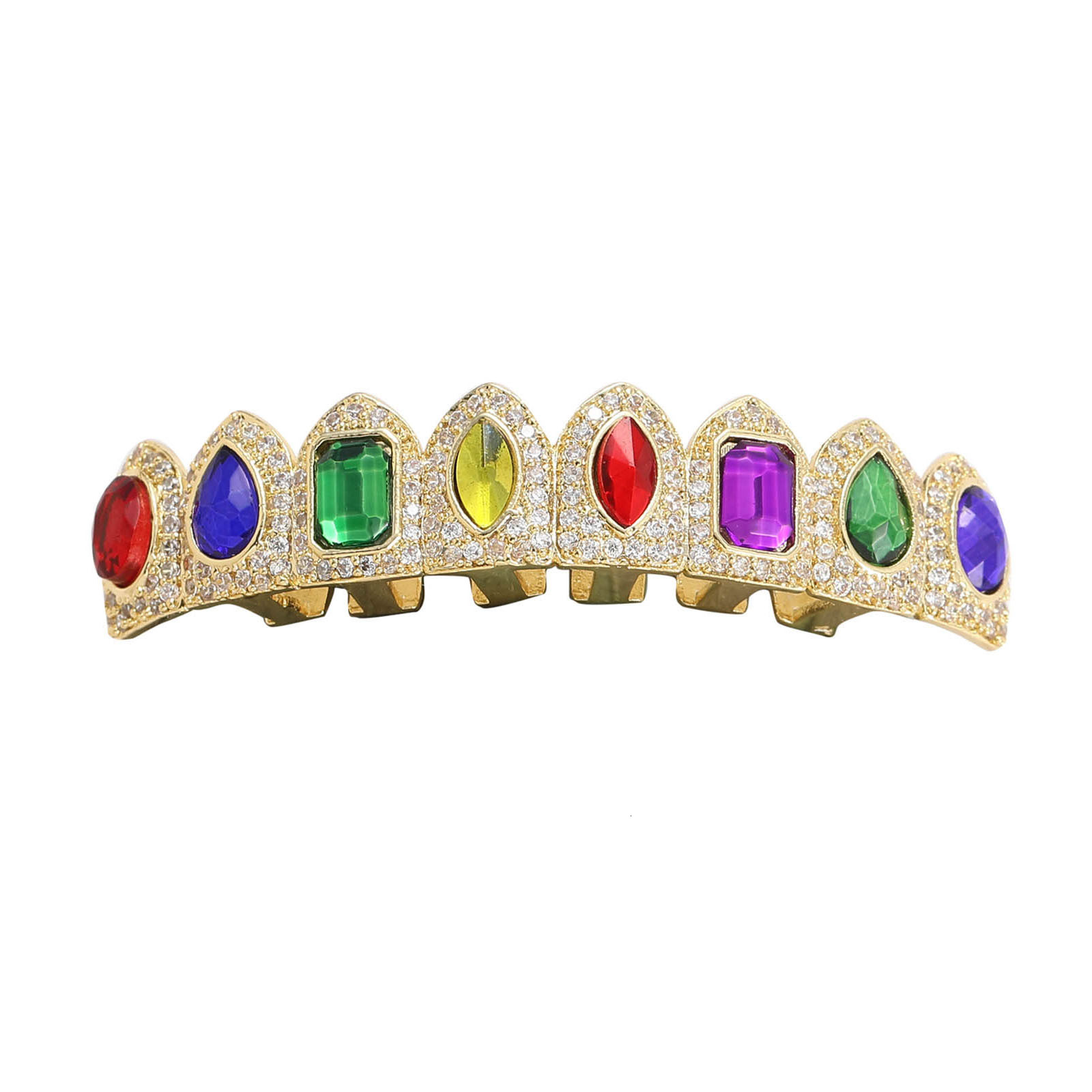New Colorful Hiphop Gold Tooth Set Full of Moissanite Trendy Personalized Tooth Set Shining Decoration moissanite