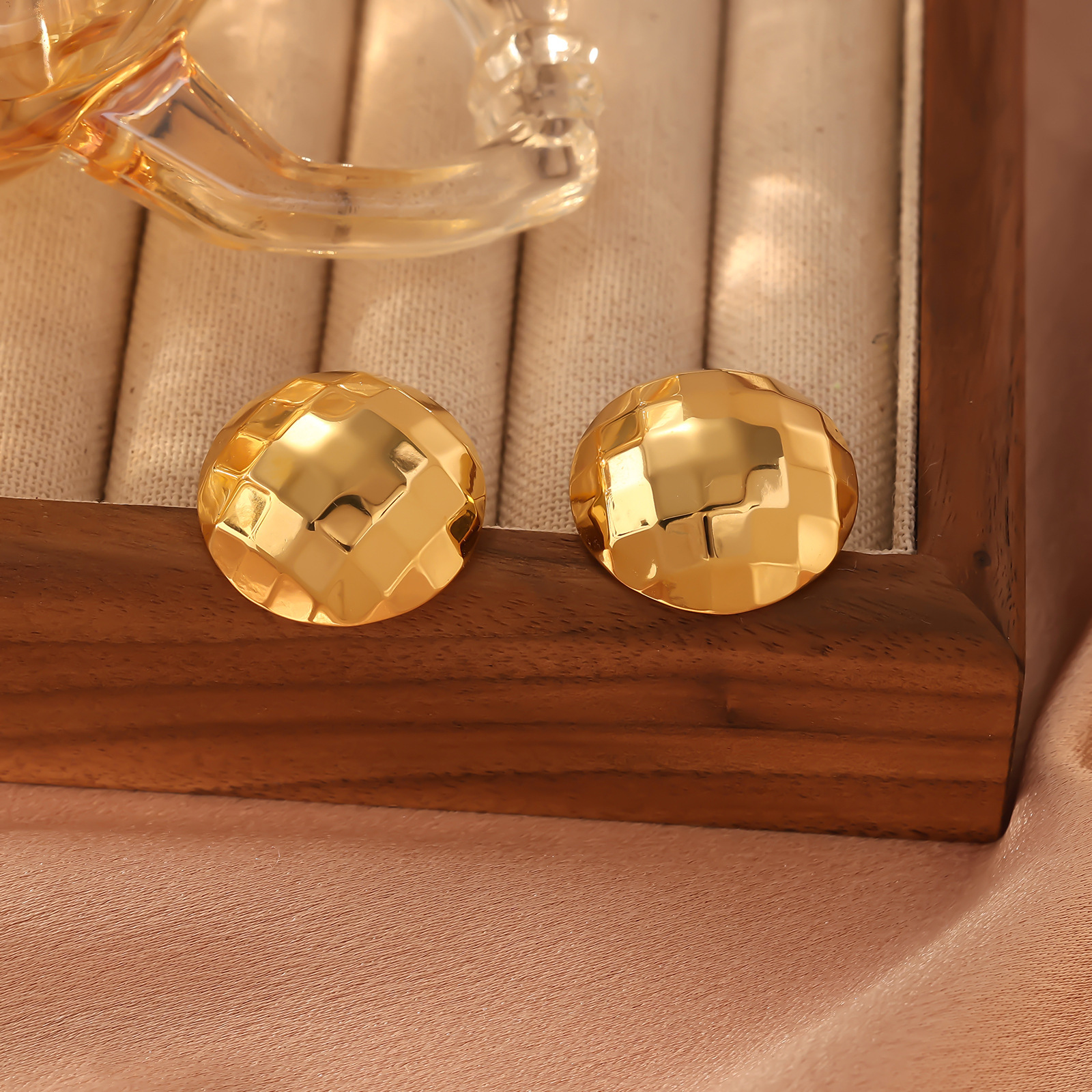 Stainless Gold-Plated Titanium Steel Unique Design Oval Irregular Spiral Pattern Swirl Shaped Earrings Studs Ear Jewelry