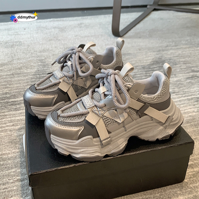 Mesh Dad for Women, Thick Sole Platform, 2025 Spring New Versatile Small Height Increasing Casual Women's Shoes ddmythur