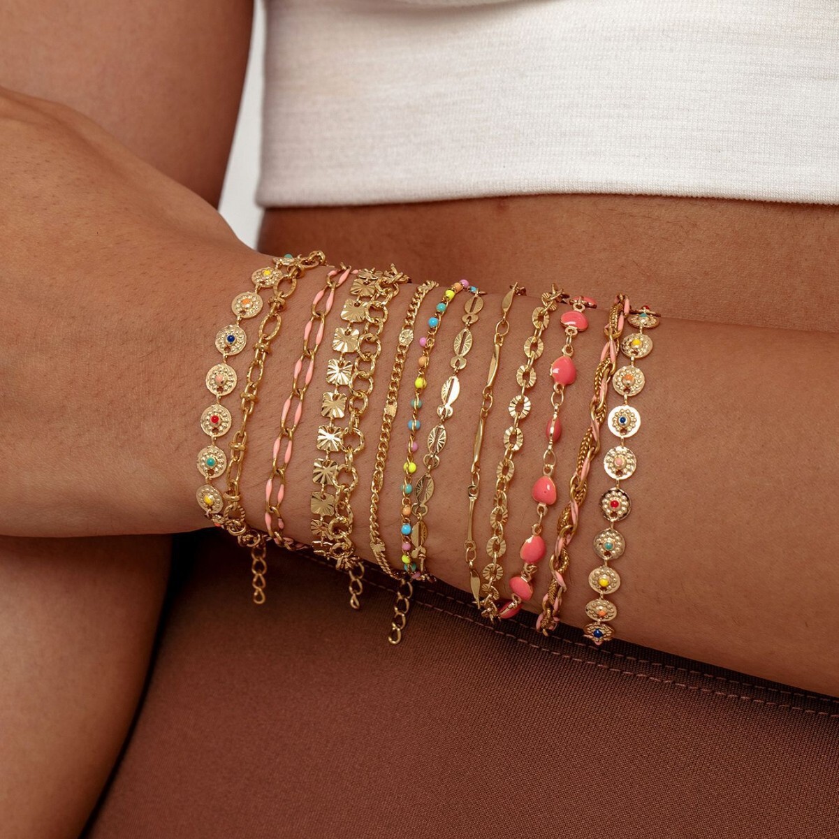 Stacked Chain Stainless Steel Thin Bracelet Evil Eye Pendant Gold Color Personality Simple Accessory