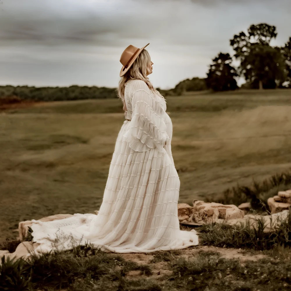 Bohemian Po Shooting Pregnancy Dress Ruffle Long Sleeve Pleated Dresses Po Shoot Pography Dress For Women 250530