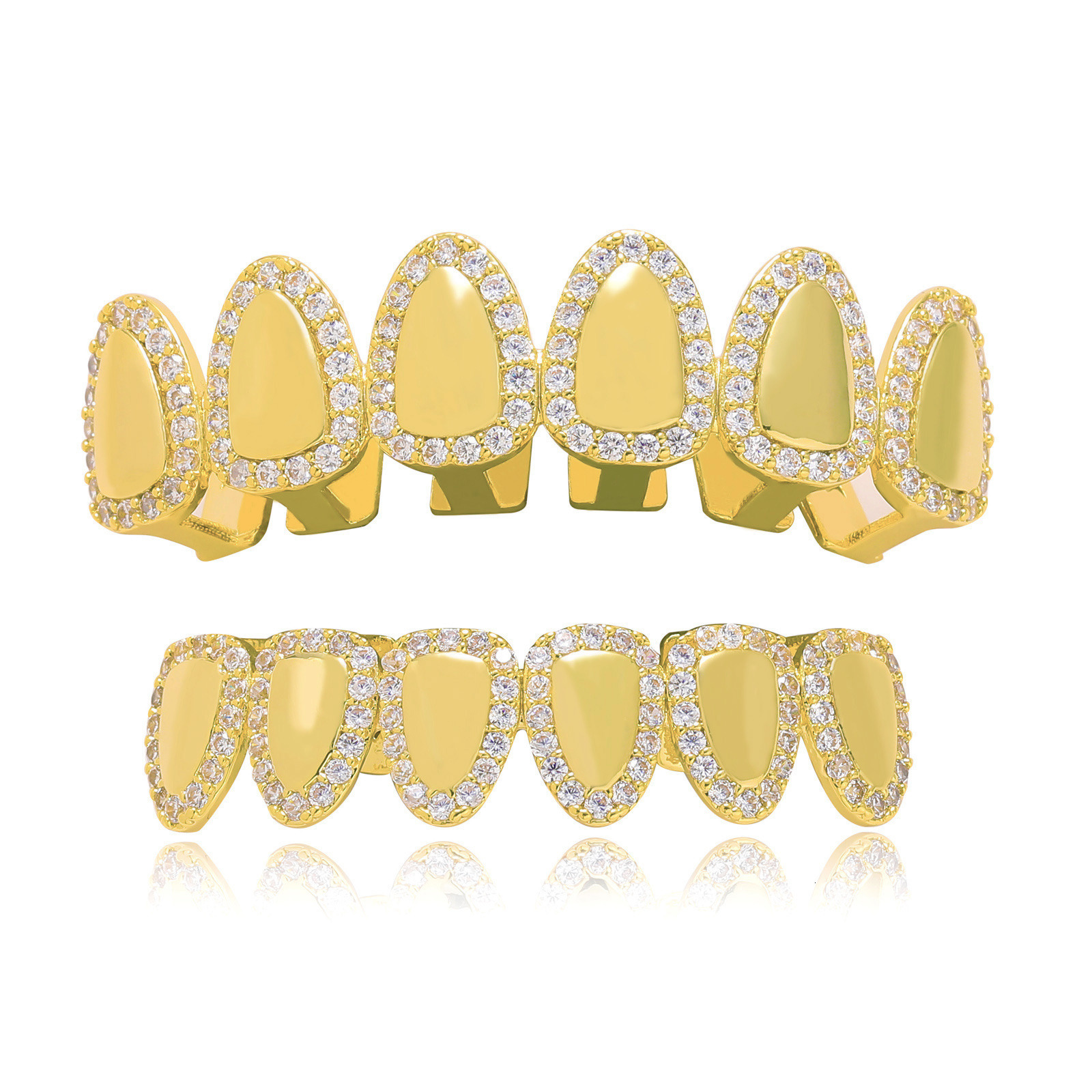 Meisa Hip Hop Teeth Set with Mirror Surface and Moissanite Six Teeth Big Gold Teeth Halloween Trendy Mens Personalized Accessories moissanite