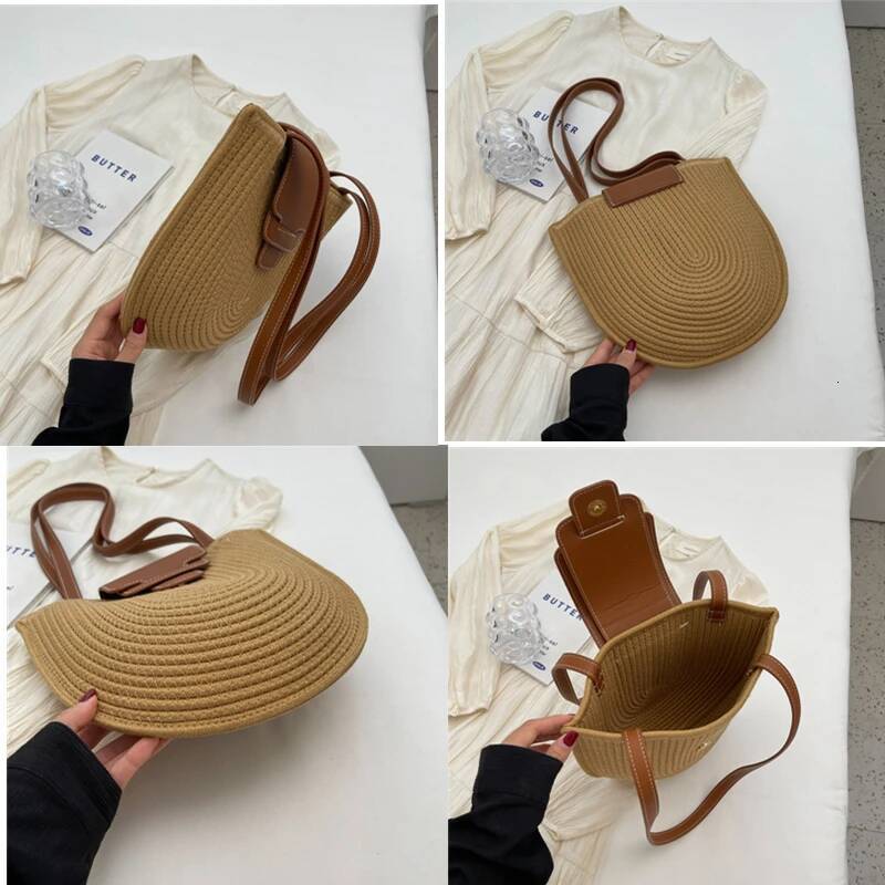 2025 New Large Capacity Beach Shopping Bag Luxury Design Woven Shoulder Bag Designer Women's Handmade Cotton Thread Woven Handbag Summer Travel B
