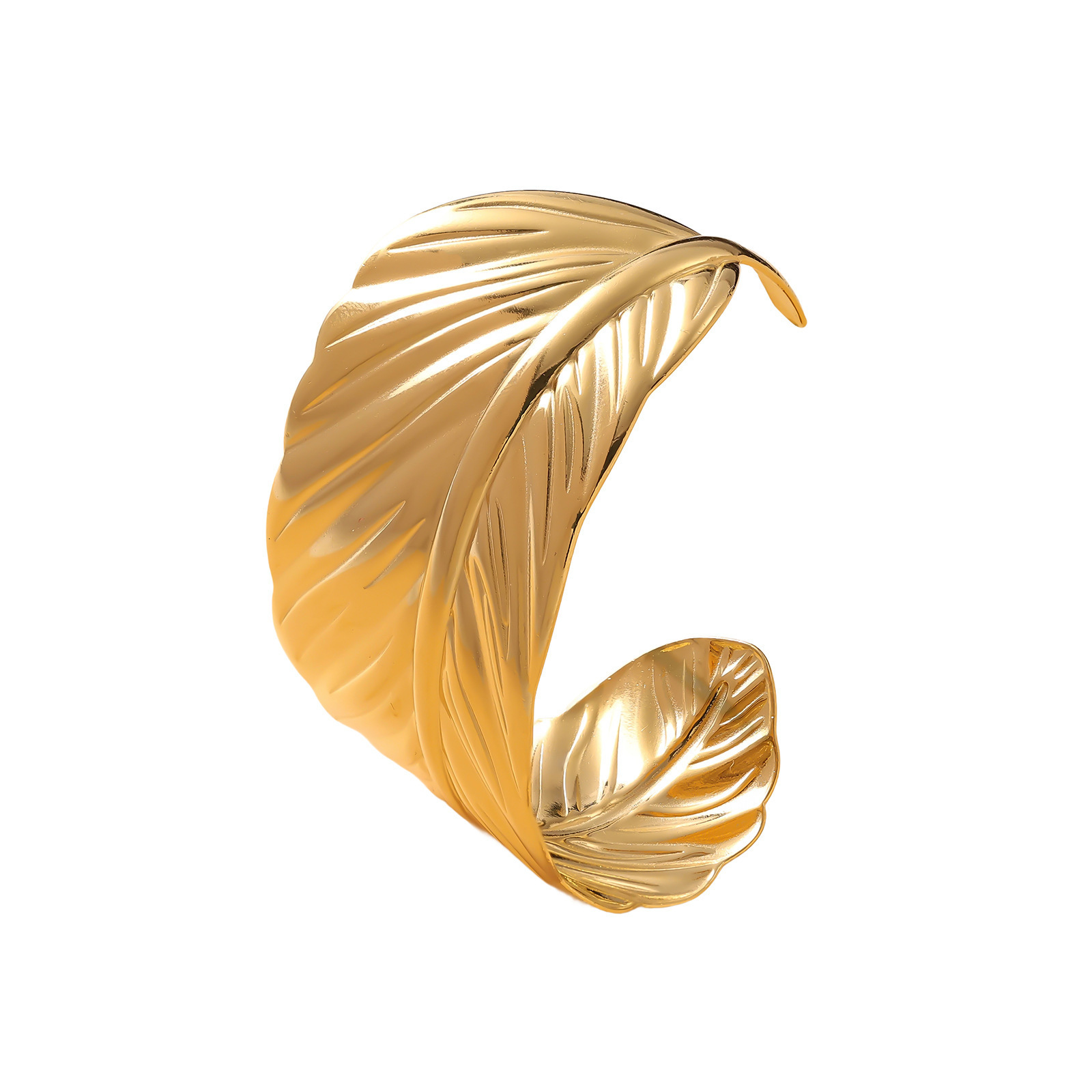 Design Fashion Elegant Women Metal Texture Leaf Bracelet Ring Jewelry Set