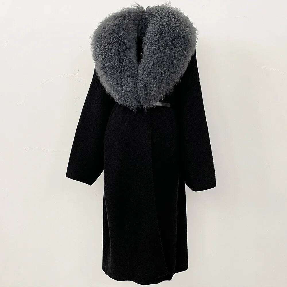 Reality 2025 Spring Autumn Cardigan Women Real Mongolia Sheep Fur Sweater Female Long Knitwear Belt Clothing Lady Fashion