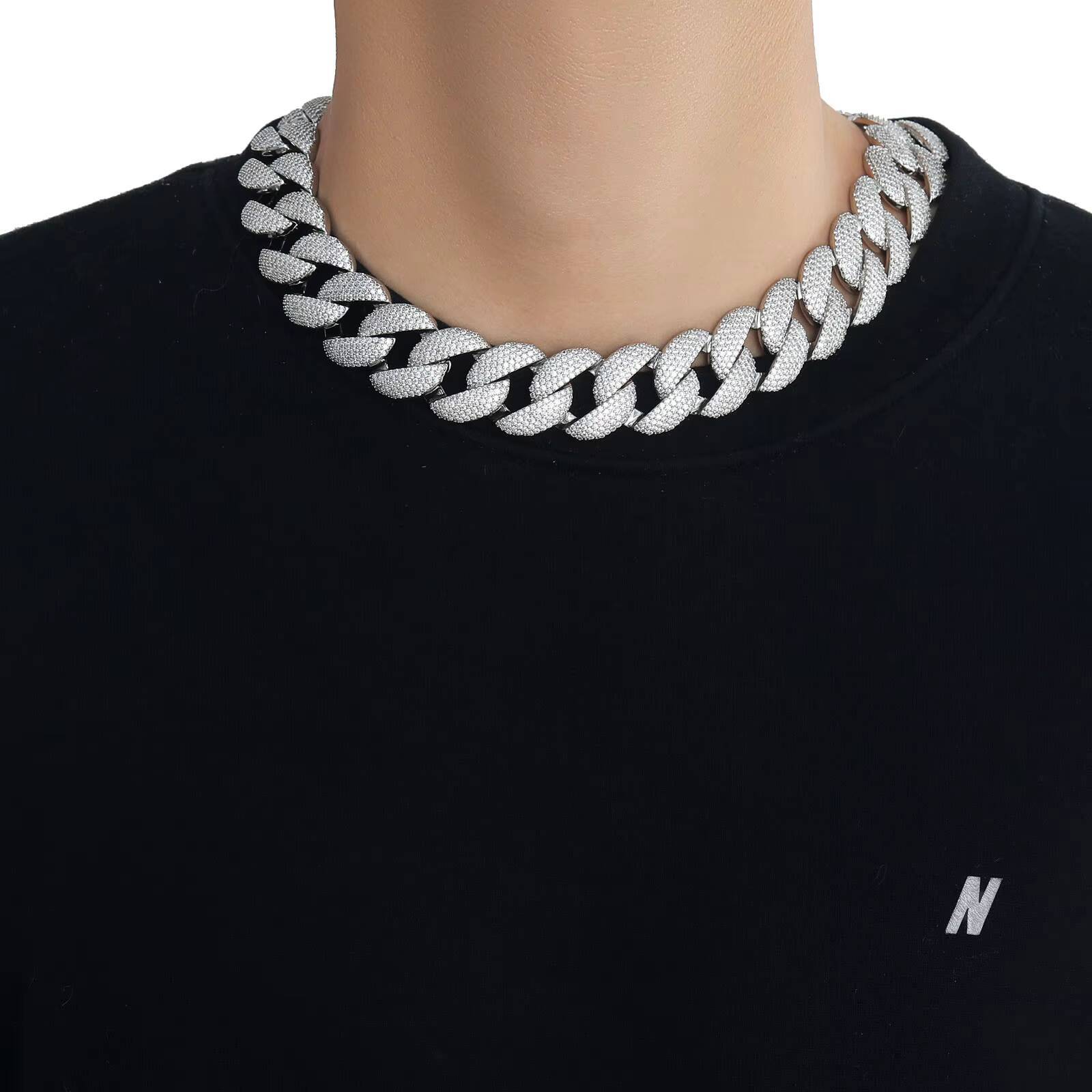 Hip-hop 22mm Wide Bubble 5 Row Drill Cuban Necklace Fashion Jewelry Punk Women Man Rapper Chain