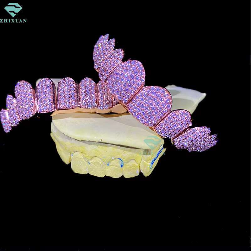 Honeycomb Custom VVS Moissanite Grillz Round Perm Cut 18k Rose Gold Plated VVS Diamond Hip Hop Iced Out Jewelry Grillz