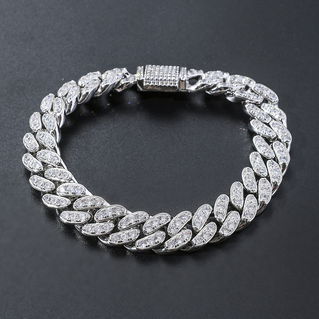 Necklace hip hop Bracelet 12mm single row Moissanite hiphop CUBAN CHAIN mens trendy Bracelet accessories moissanite