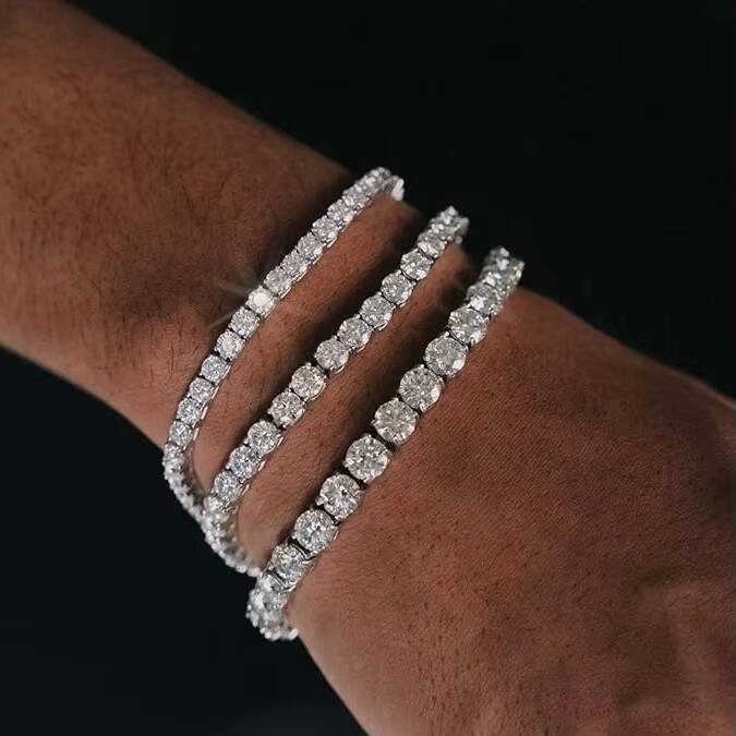 HIP HOP Mossanite Jewelry 3mm Tennis Bracelet Sterling Sier Vvs Moissanite Dia