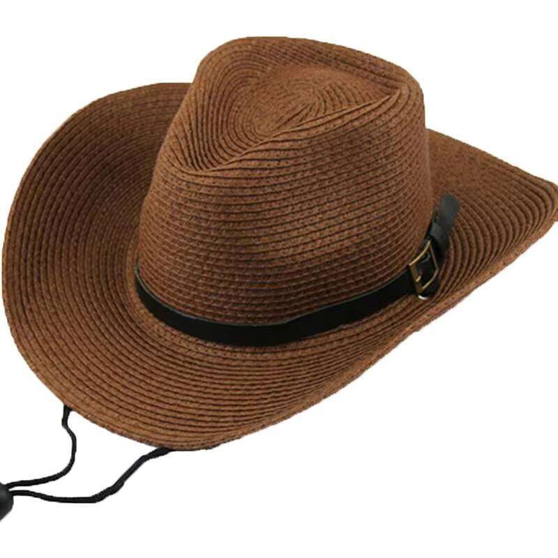 Wholesale Summer Western Cowboy Wide Brim Straw Sun Hat for Beach Travel Fishing Outdoor Casual Use Belt Shapeable
