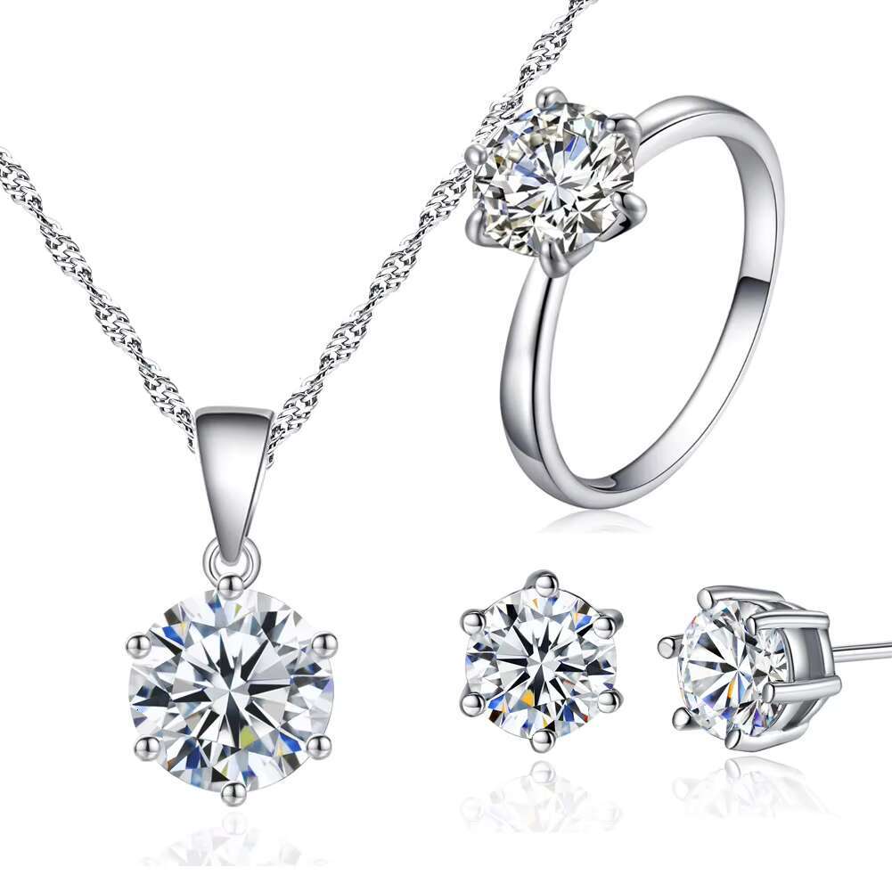 Dropshipping Non Tarnish Engagement Rings Earrings Fashion Jewelry Necklaces Moissanite Jewelry Sets for Women