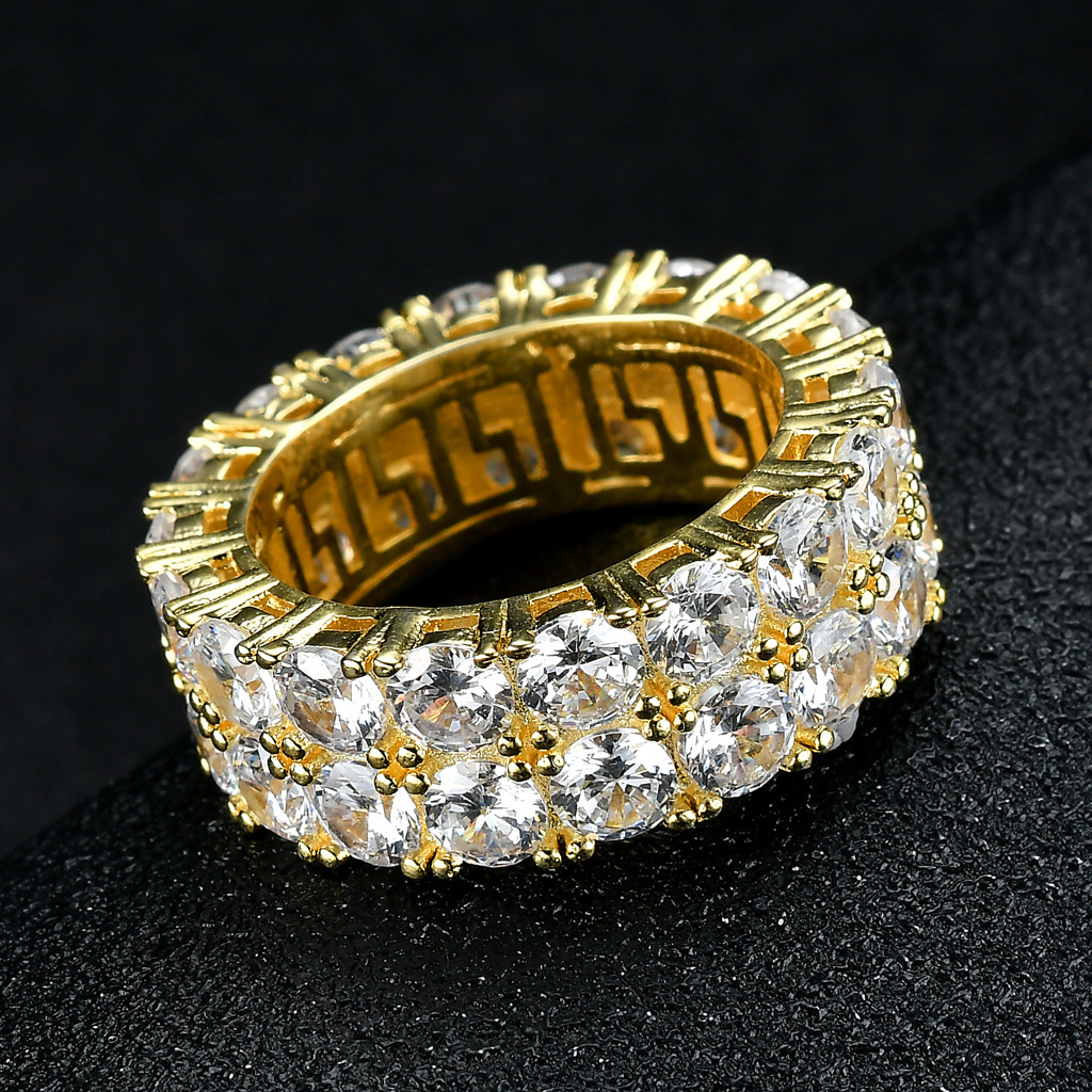 Hip Hop Ring Fashion Brand Mens Hip Hop Ring Micro Set Moissanite Double Row Moissanite Ring Accessories moissanite
