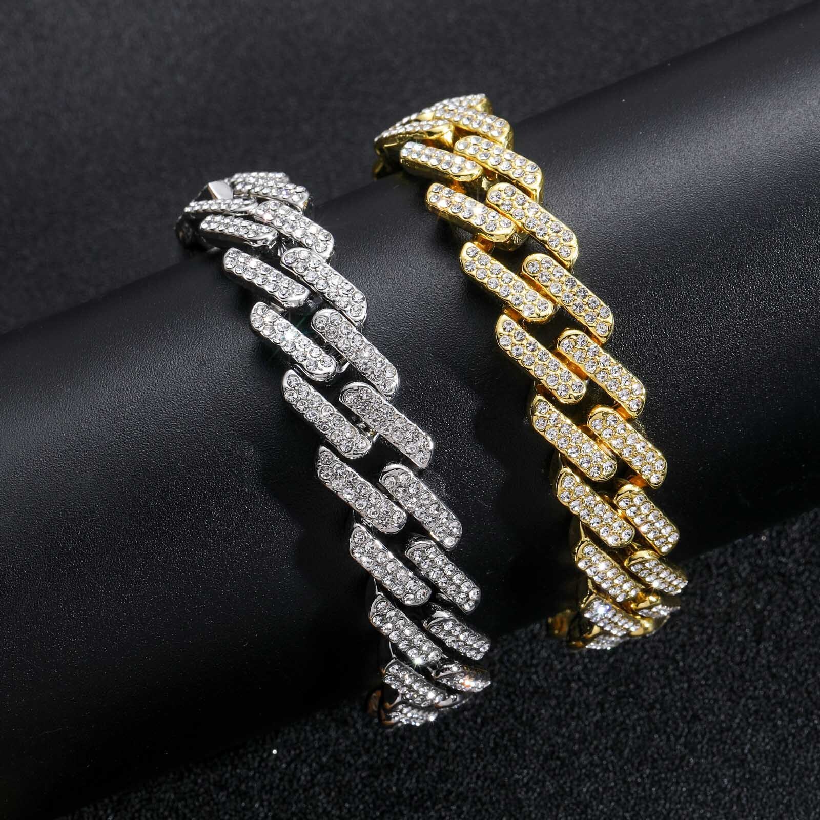 Bracelet hip hop 14mm strip CUBAN CHAIN diamond Cuban Diamond Mens trendy accessories moissanite