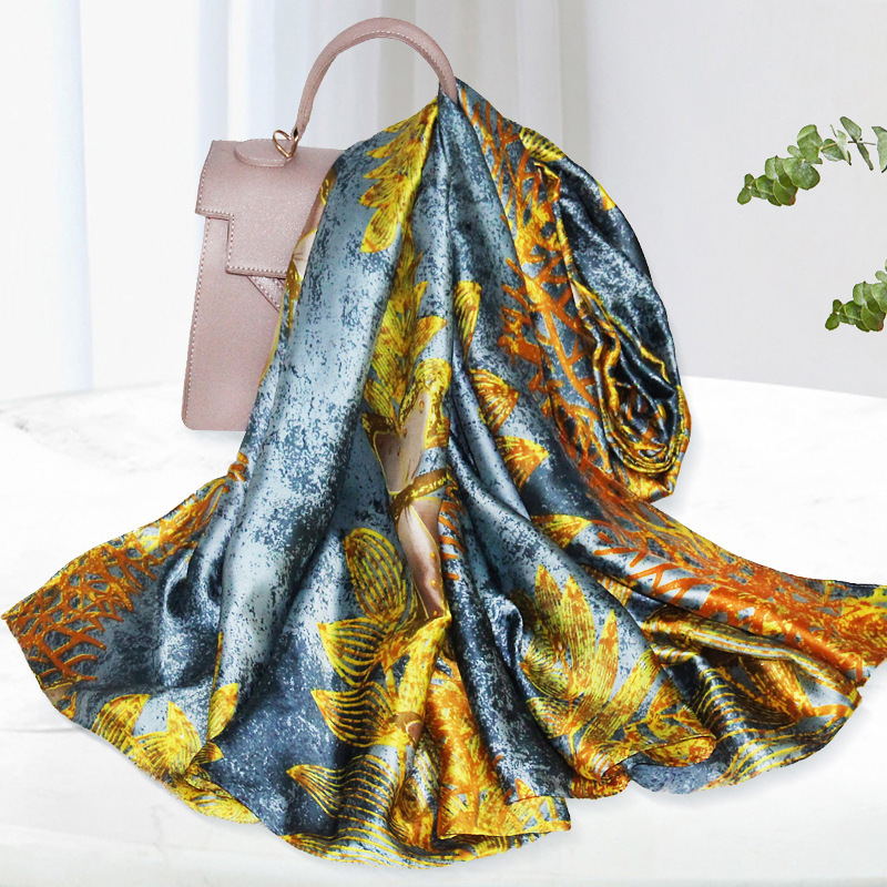 Style Imitation Silk for Women Spring Summer Sun Protection Versatile Printed Scarf Brocade Travel Sunshade Large Shawl