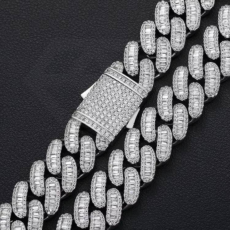 Custom Jewelry Necklace 16mm Miami Brass baguette 5A CZ Cubic Zircon Hip Hop Iced Out Cuban k Chain