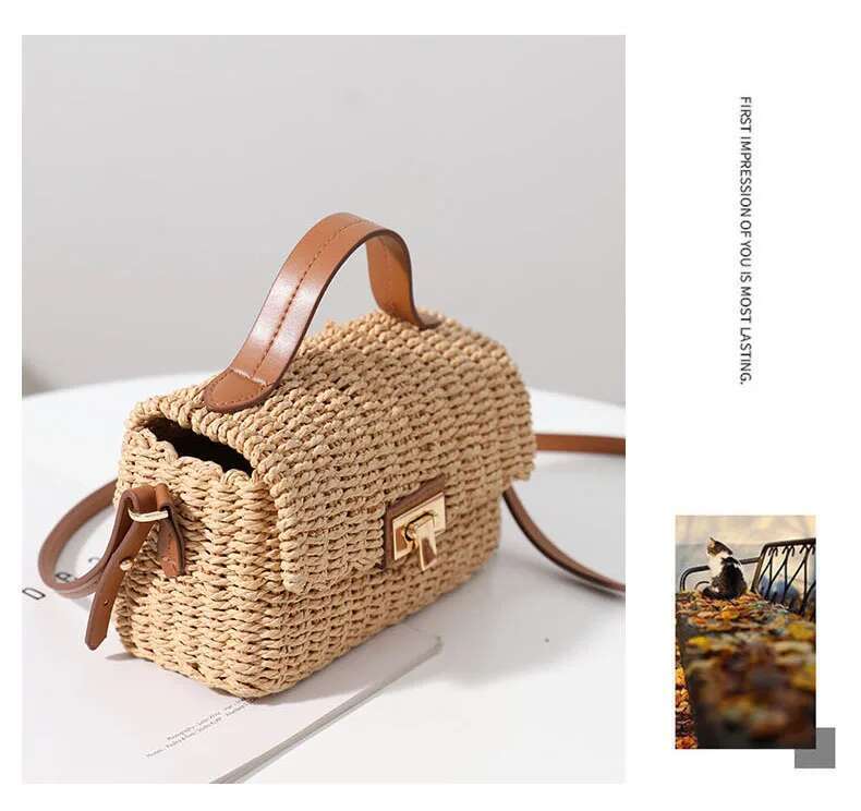Fashion Box Straw Women Handbags Designer Brand Rattan Shoulder Crossbody Bags Handmade Woven Summer Beach Bag Travel Purse