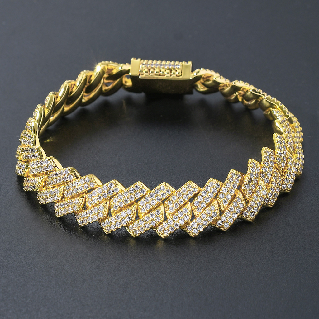 Hip Hop Bracelet Micro Inlaid Moissanite Bracelet Mens Bar Cuban Chain 14mm Diamond Cuban Bracelet moissanite
