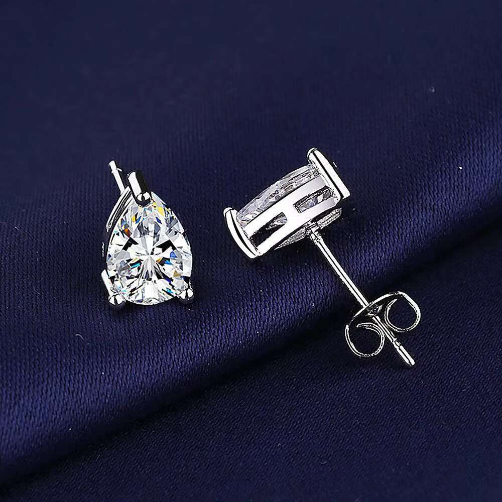 Pear 5*8 Simulate Moissanite Gemstone Ear Studs White Gold 100% 925 Sterling Silver Earrings Fine Jewelry Wholesale