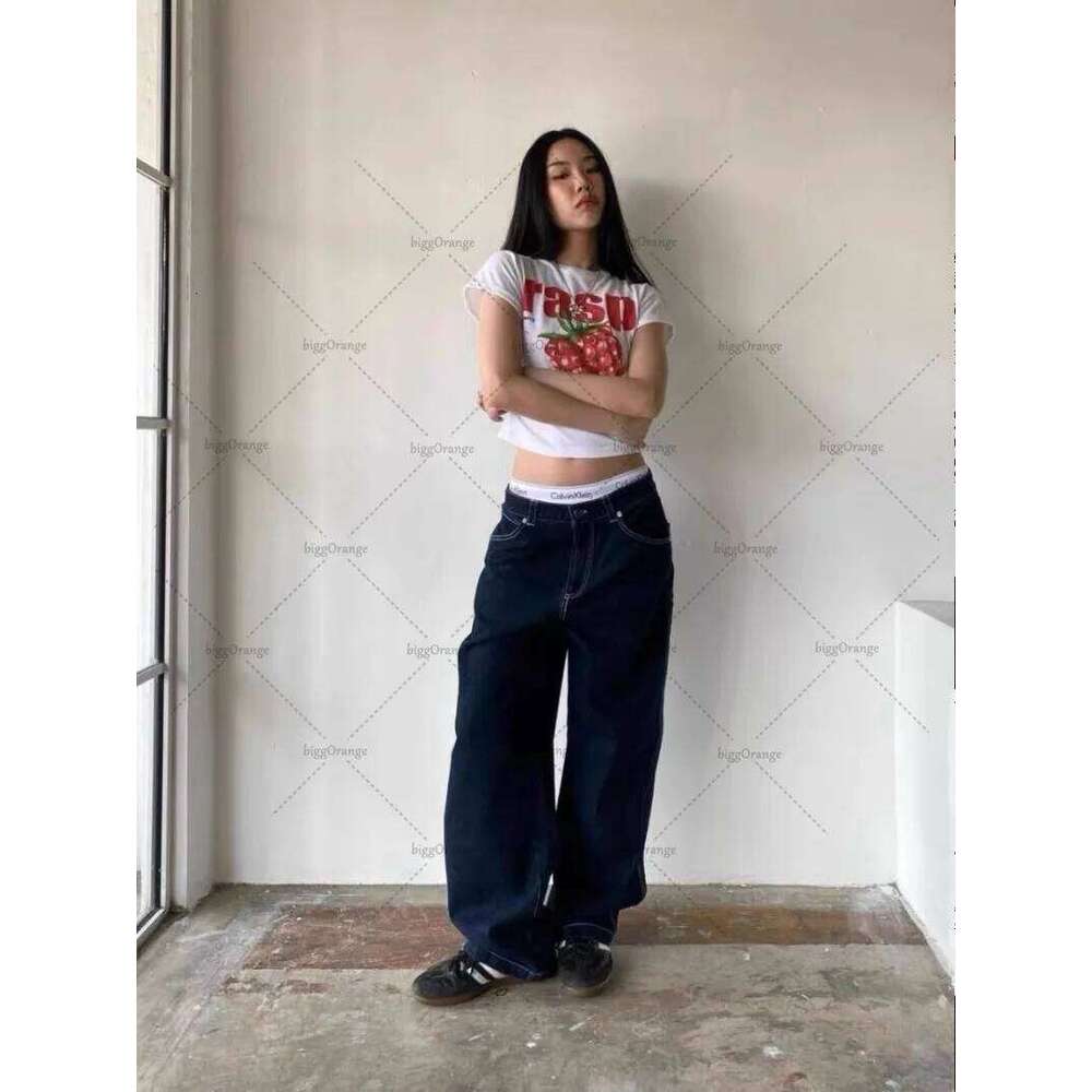 New Haruku Trendy Y2k Streetwear Trousers American Retro Embroidered Washed Baggy Jeans Women Casual Straight Wide-Leg Pants