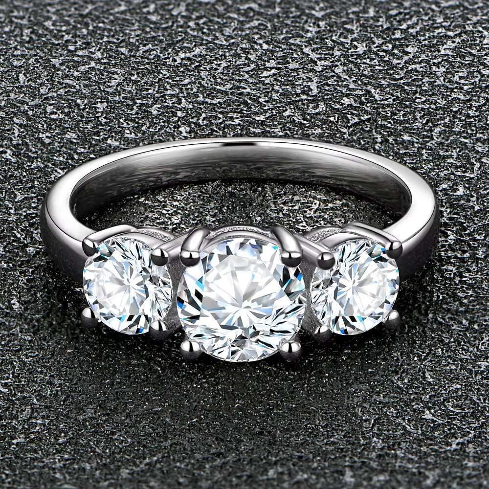 Attagems 2ct Round Cut D Color VVS Moissanite Diamond Ring 925 Sterling Silver Ring High Quality Engagement Wedding Gift