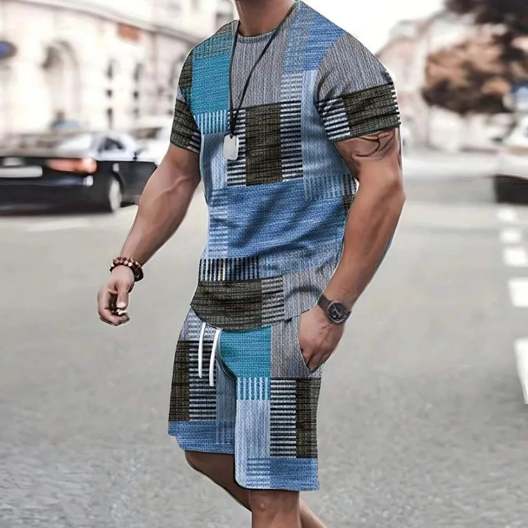 2025 Fashion Mens sports shorts Short sleeve Tshirt style casual set Retro cool breathable and two piece 250529Z