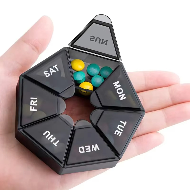 7 Days Pill Storage Box Mini Travel Portable Medicines Dispenser Box Multifunction Plastic Seven Compartment Sealer Box Mini Small Pill Box Pills Case