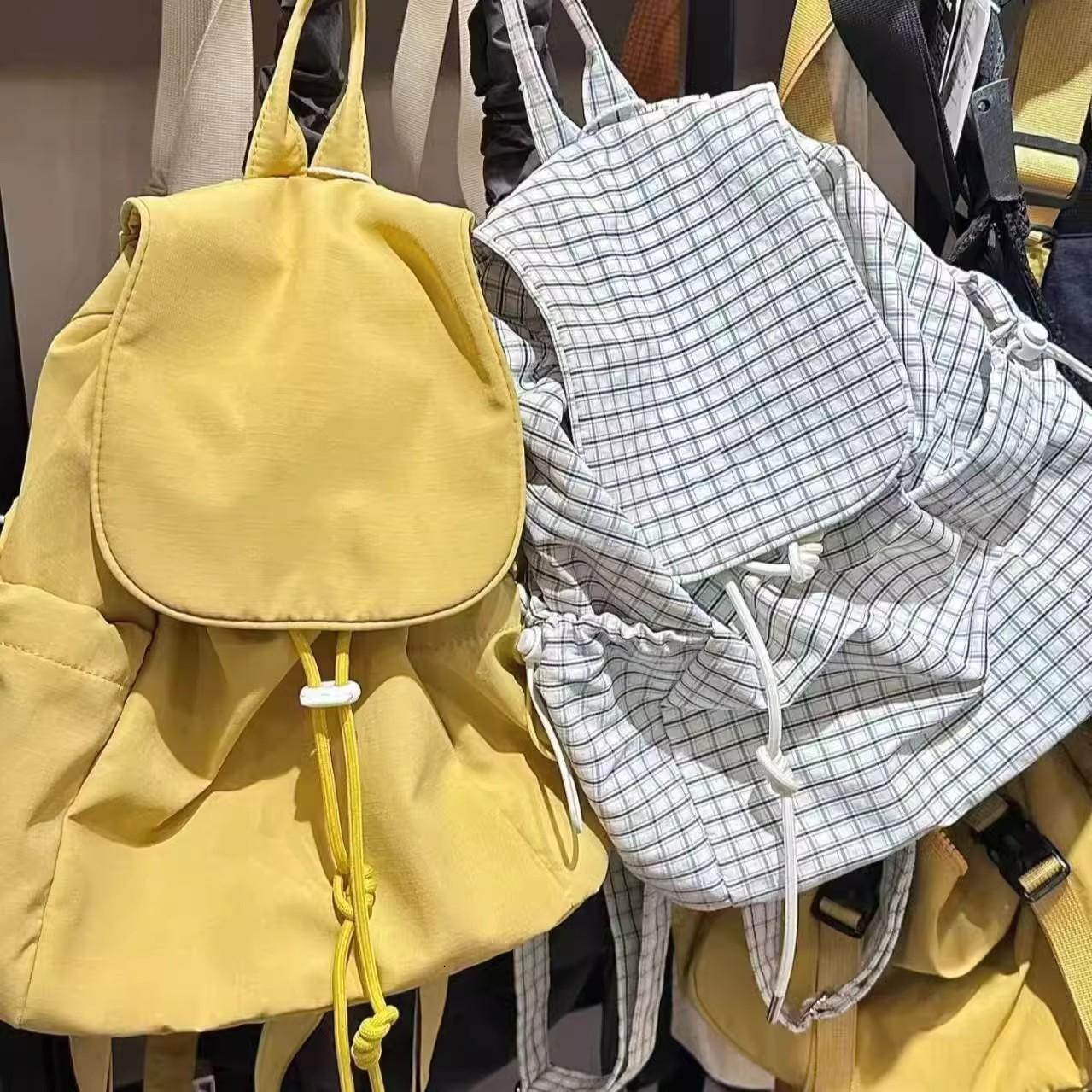 designer Japanese Style Casual Artistic Canvas Backpack INS Fashion Drawstring Wrinkled School Bag Internet Celebrity Nylon Large Capacity Backpack