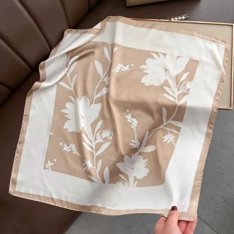 68cm Literary Flower Scarf Womens Spring and Summer New Imitation Silk Scarf High-end Fashion Versatile Headscarf Shawl W250602