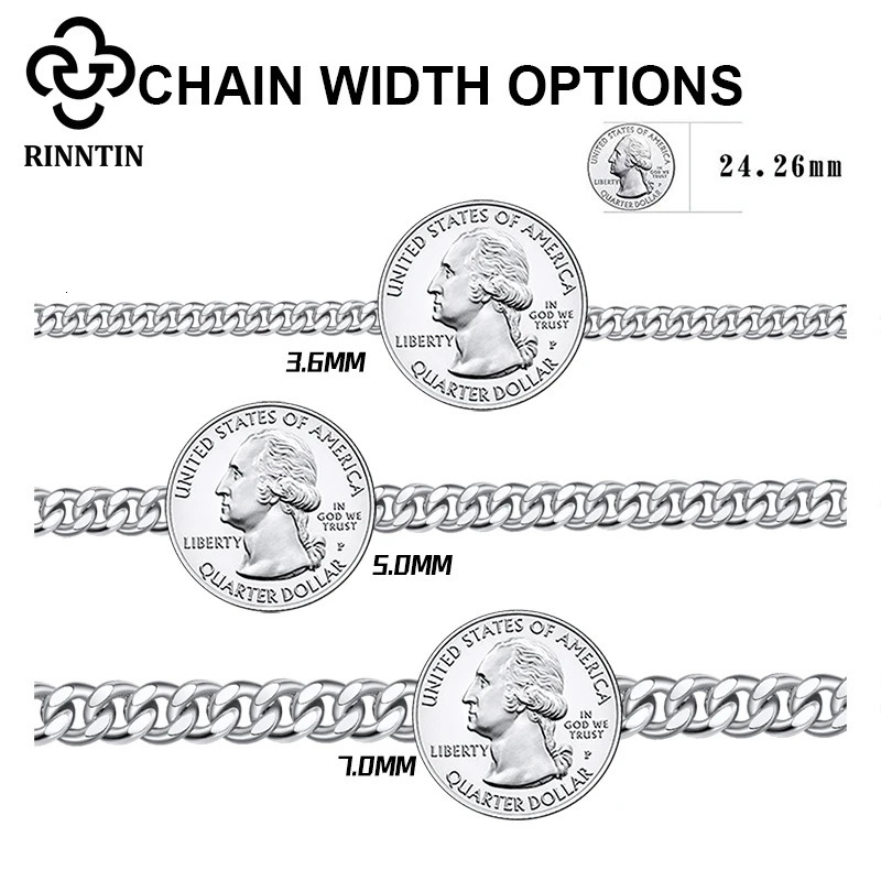 Rinntin 925 Sterling Silver 3.6/5/7mm Width Solid Diamond-Cut Cuban Link Curb Chain Bracelet for Men Women Jewelry SB104 250530