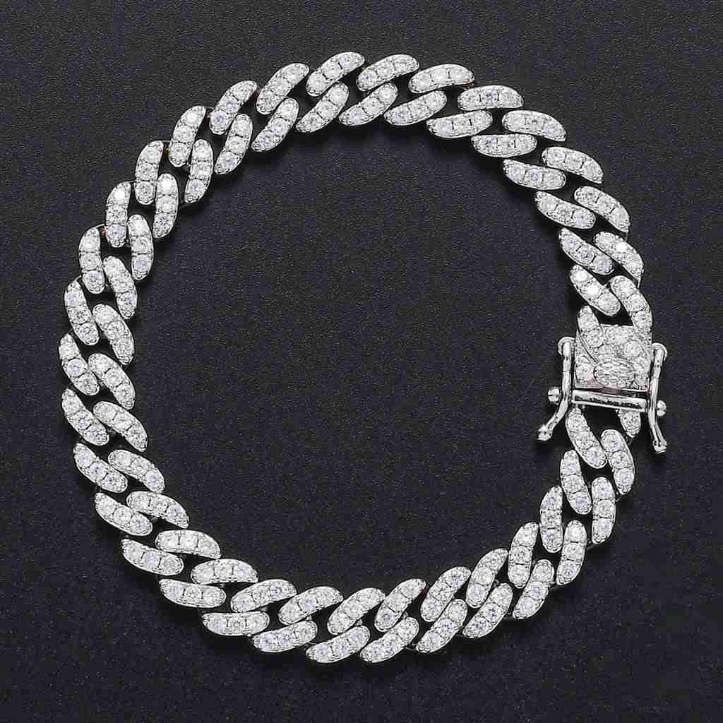 Hip Hop Bracelet 9mm Single Row Moissanite Cuban Chain Mens and Womens Bracelet Personalized Simple Hip Hop Accessory moissanite