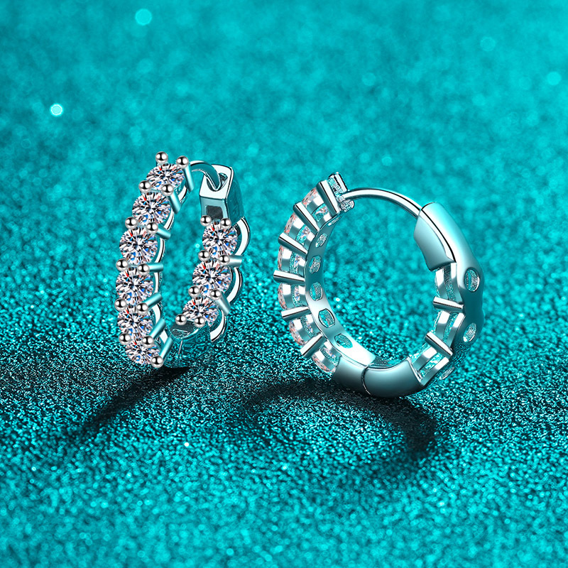925 Sterling Silver Hoop Earrings with Moissanite Stones, PT950 Gold Plating, Elegant Design for Women, Ideal for Special Occasions and Daily Wear