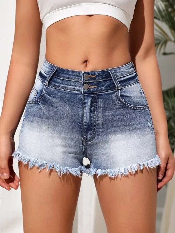 Denim Shorts Jeans Shorts High Waist Women S Denim New Frayed Hem Shorts Elegant Commuter Waist Cinching Jeans Ripped Short Jeans