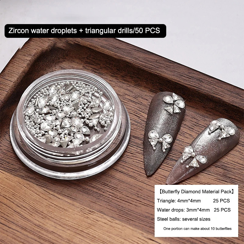 1 Box Shiny Zircon Rhinestones Nail Charms Butterfly Teardrop Triangle Splicing Diamonds Nail Art Jewelry Charms Decoration 250528