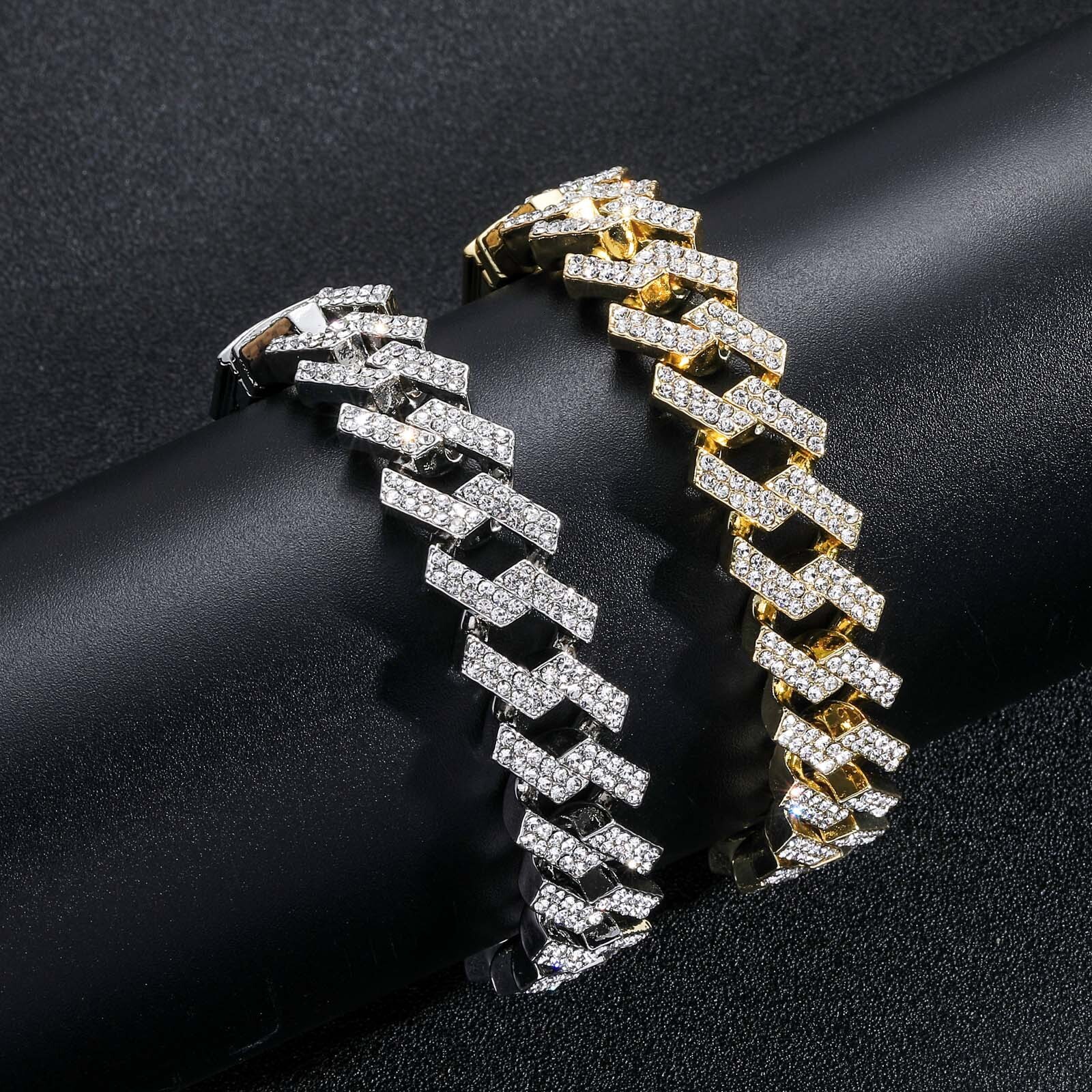 Bracelet hip hop 15mm diamond Cuban chain Moissanite diamond inlaid mens cool hip hop Bracelet moissanite