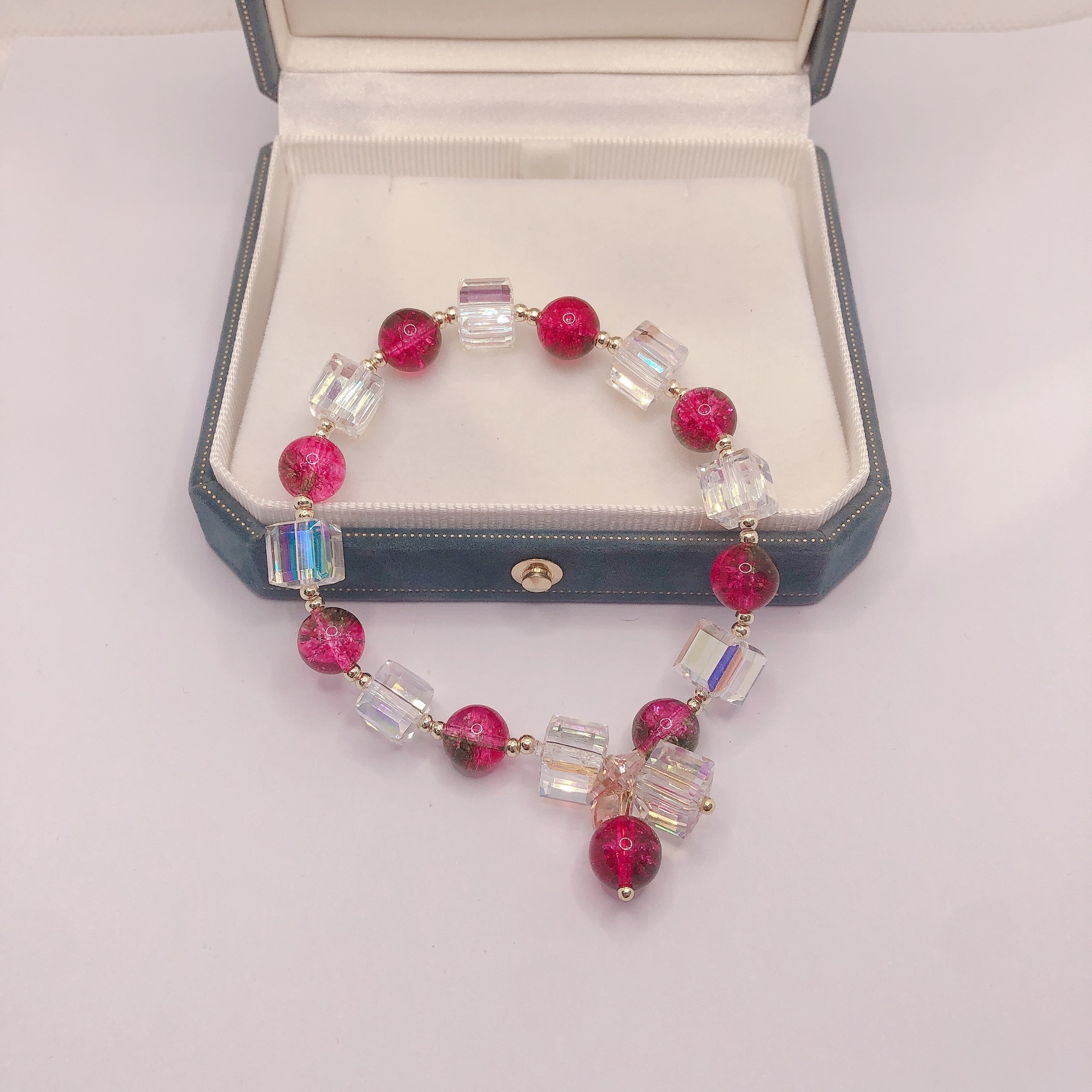 ladies' transparent watermelon crystal bracelet, copper plated 14K real gold chain bracelet jewelry